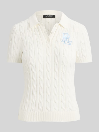 Lauren Ralph Lauren Regular Fit Strick Poloshirt mit Label Stitching Weiss 2