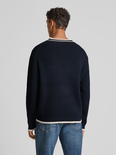 Wood Wood Gebreide pullover met ribboorden, model 'Cobek' Marineblauw - 5