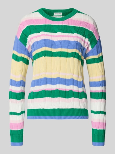 Produktfoto, Regular Fit Pullover in imitacja dzianiny od Christian Berg Woman, 100% bawełna, kolorowe paski, okrągły dekolt