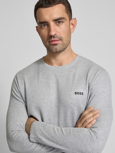 BOSS Longsleeve mit Label-Stitching Modell 'WAFFLE' Mittelgrau 3