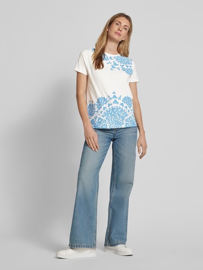 comma T-Shirt mit Motiv- und Statement-Print Bleu 1