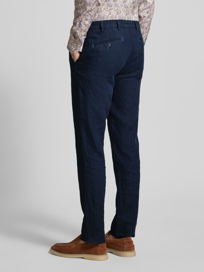 Mmx Regular fit linnen broek met riemlussen, model 'LYNX' Marineblauw - 5