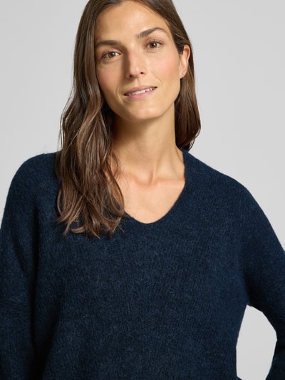 MOS MOSH Oversized gebreide pullover met ribboorden, model 'THORA' Donkerblauw - 3