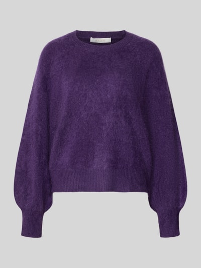Produktfoto, Regular Fit Pullover aus Kaschmir-Mix mit Woll-Anteil von HERZENS w kolorze fioletowym, imitacja dzianiny, okrągły dekolt, elastyczne wykończenia, długość tyłu w rozmiarze 36: 55 cm, długość rękawów w rozmiarze 36: 65 cm
