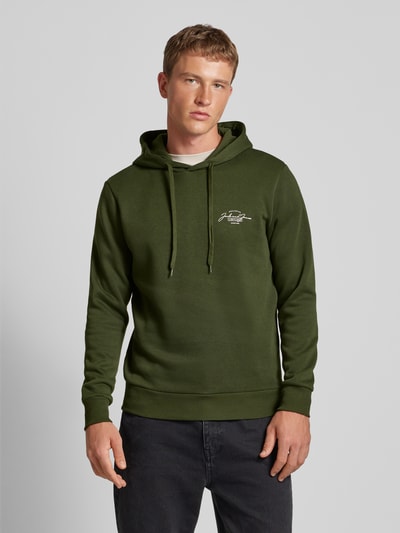 Jack & Jones Hoodie met labelprint, model 'FERRIS' Donkergroen - 4