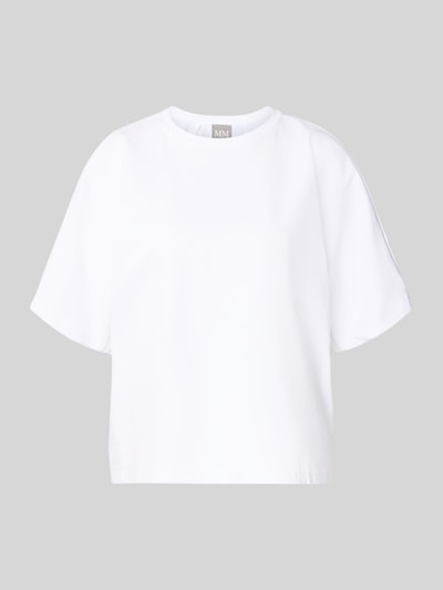 Produktfoto, T-Shirt mit Rundhalsausschnitt Modell 'CELLULA' von MM by Max Mara, biała bawełna, krój relaxed fit, długość pleców w rozmiarze S: 59 cm
