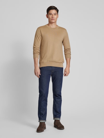 Scotch & Soda Sweter z dzianiny z detalem z logo Beżowy 1