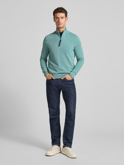 Mannelijk model draagt Gebreide pullover met schipperskraag van Lerros, puur katoen, regular fit, ribboorden, labelstitching, Ganzkörperansicht von vorne