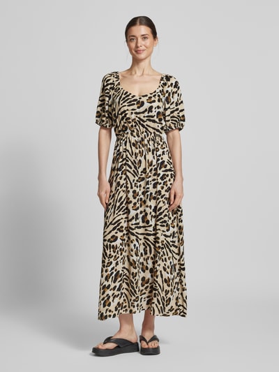 ICHI Midikleid aus Viskose mit V-Ausschnitt Beige 4