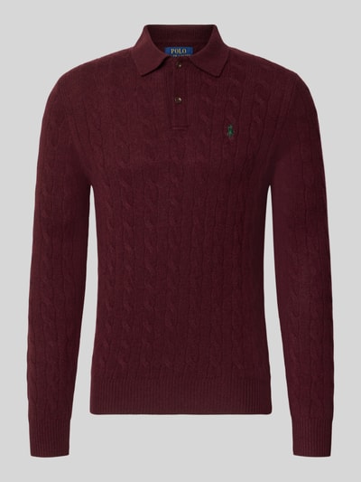 Produktfoto, bordeauxroter Regular Fit Pullover aus Woll-Kaschmir-Mix von Polo Ralph Lauren mit Zopfmuster und glatter Struktur, Herren Pullover