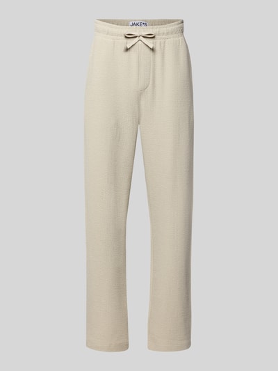 Produktfoto, Straight Fit Sweatpants mit elastischem Bund von JAKE*S STUDIO MEN in Beige, Strukturmuster, Baumwoll-Mix, seitliche Eingrifftaschen