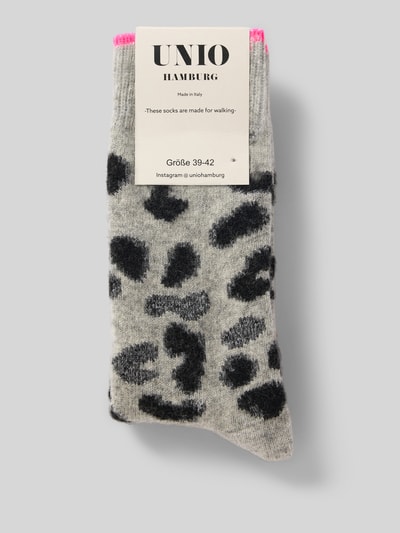 Produktfoto, szare skarpety Socken aus Woll-Mix im Allover-Look von Unio z mieszanki wełny, dopasowany krój, wzór na całej powierzchni, prążkowany ściągacz