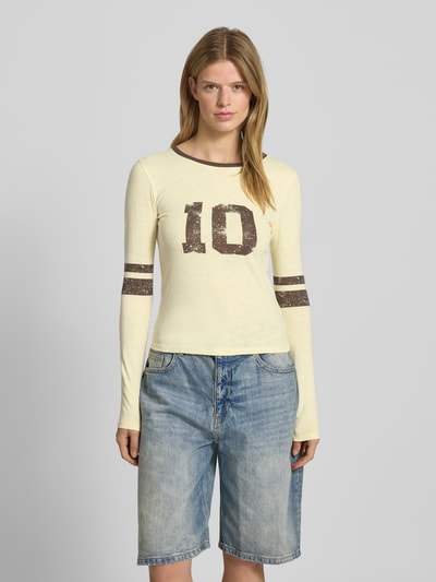 Review Bluzka z długim rękawem z dekoltem okrągłym Pastelowy żółty 4