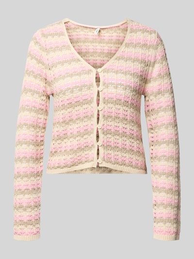 Produktfoto, Regular Fit Strickjacke aus Baumwoll-Mix Modell 'ASA' von Only, Optik: Mehrfarbig, Lochstrickmuster, V-Ausschnitt, Langarm, gerippte Abschlüsse, Materialverarbeitung: Strick.