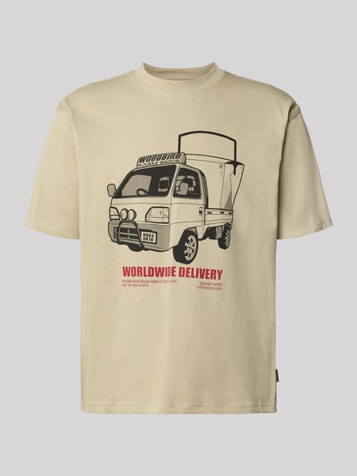 WOODBIRD T-shirt met motiefprint, model 'Baine' Steengrijs - 2