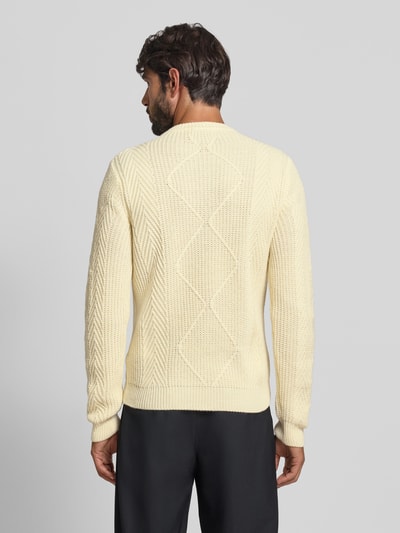 Manuel Ritz Strickpullover mit Zopfmuster und Rundhalsausschnitt Weiss 5