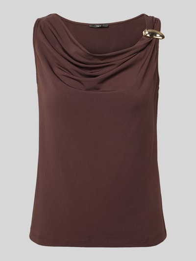 Produktfoto, braunes Top mit asymmetrischem Wasserfall-Ausschnitt und Zierspange, Material-Mix mit Stretch von zero, Regular Fit