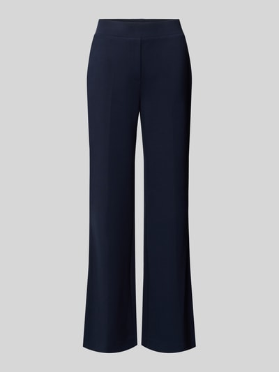 Produktfoto, Flared Cut Hose mit elastischem Bund von Christian Berg Woman, dunkelblau, material-Mix mit Viskose-Anteil, dezente Gesäßtaschen, gerade geschnittene Beine, glatte Textur, vor neutralgrauem Hintergrund