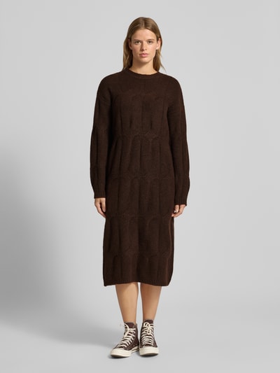 Pieces Relaxed fit gebreide jurk met wol, model 'JENNA' Donkerbruin - 4