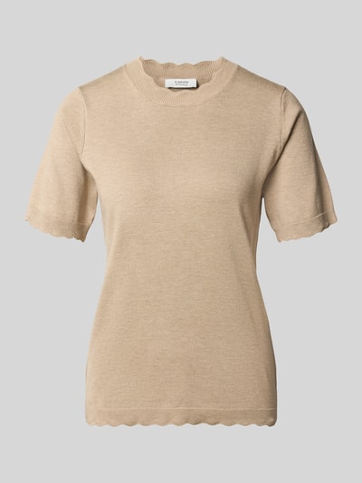 Produktfoto, Regular Fit T-Shirt aus Viskose-Mix Modell 'Morla' von b.young, Damen T-Shirt mit Muschelsaum, beige Farbe, feine Textur