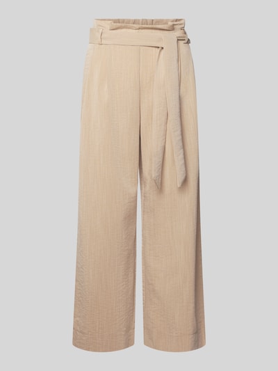 Produktfoto, beige Regular Fit Bundfaltenhose aus Viskose-Mix Modell 'MARSA' von Only mit Bindegürtel und Rüschen, unifarbene Optik
