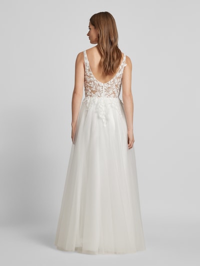 Luxuar Abendkleid mit Strasssteinbesatz Offwhite 5