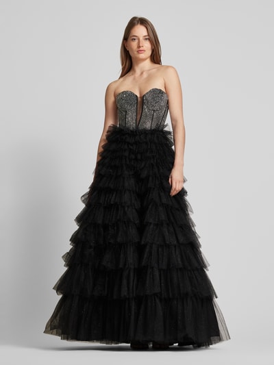 Luxuar Abendkleid mit Strasssteinbesatz Black 4