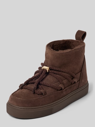 Produktfoto, Boots aus echtem Leder mit Logo-Detail von INUIKII, braun, abgerundete Passform, leicht profilierte Sohle, Damen-Modell