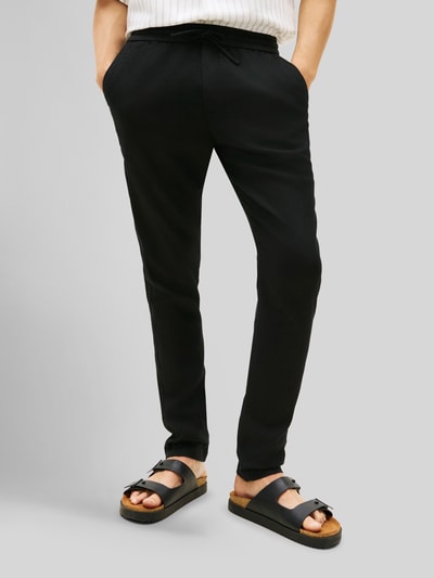 Tommy Hilfiger Tapered chino van linnenmix met trekkoord model 'HARLEM' Zwart - 4