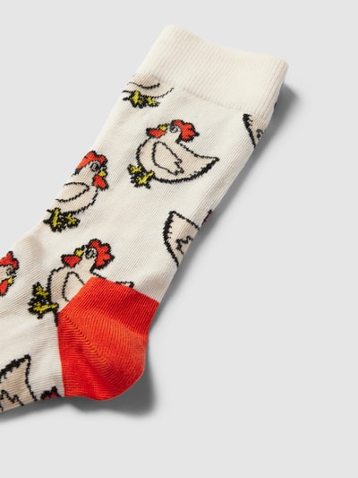Happy Socks Socken mit Allover-Muster Modell 'Rooster' Offwhite 2
