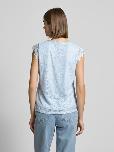 Pieces Regular Fit Top mit Spitzenbesatz Modell 'COLLINE' Hellblau 5