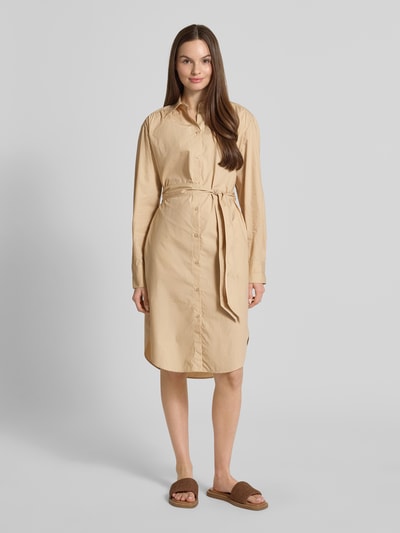 BOSS Orange Sukienka o długości do kolan z wiązanym paskiem model ‘Delegant’ Piaskowy 4