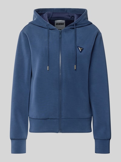 Productfoto, Regular Fit Sweatshirt met logo-applicatie model 'Olympe' van Guess Activewear, blauw, elastische materialen, capuchon met koord, ritssluiting, elastische boorden, materiaal met modal, dames sweatshirts