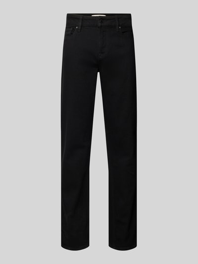 Produktfoto, schwarze Slim Fit Jeans im 5-Pocket-Design Modell 'ANGELS' von Guess aus Baumwoll-Elasthan-Mix auf grauem Hintergrund
