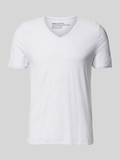 Produktfoto, T-Shirt mit geripptem Rundhalsausschnitt von MCNEAL, Regular-Fit Herren T-Shirt in Weiß, Rückenlänge 65 cm bei Größe M