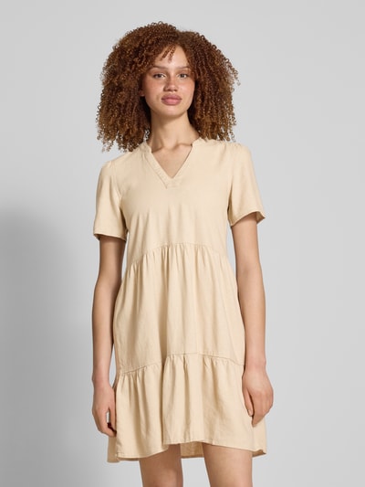 Only Comfort fit vrijetijdsjurk van mix van viscose en linnen, model 'TIRI-CARO' Beige - 4