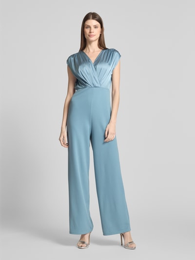 Zero Jumpsuit met V-hals en plooien Bleu - 4