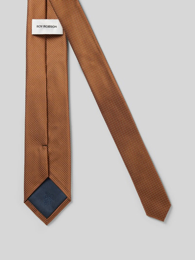 Produktfoto, Seidenkrawatte aus reiner Seide (6 cm) von ROY ROBSON in Braun mit feinem Struktur-Muster, klassischer Passform, Label-Detail auf der Innenseite