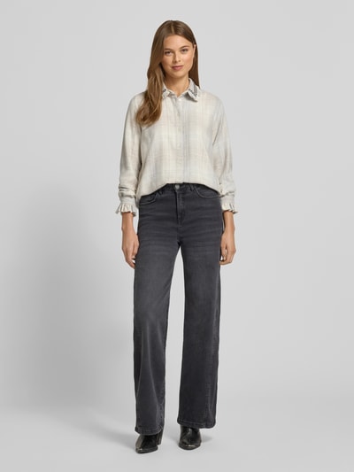 Emily Van den Bergh Regular Fit Hemdbluse mit Umlegekragen und Ziersteinen Offwhite Melange 1