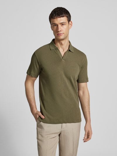 Marc O'Polo Regular fit poloshirt van een mix van katoen en linnen Olijfgroen - 4