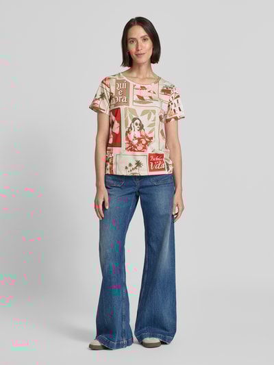 monari T-Shirt mit geripptem Rundhalsausschnitt Hellrot 1