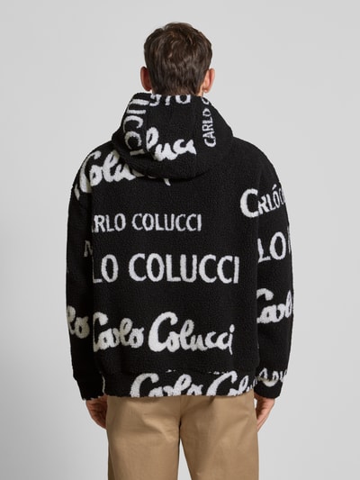 CARLO COLUCCI Bluza typu oversized z kapturem i kieszenią kangurką Czarny 5