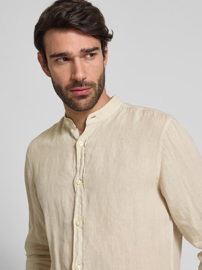 BOSS Orange Regular Fit Leinenhemd mit Stehkragen Modell 'Race' Sand 3