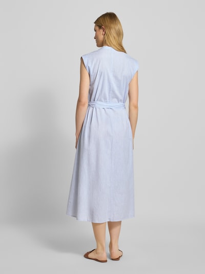 Milano Italy Tailliertes Midikleid aus Baumwoll-Leinen-Mix Bleu 5