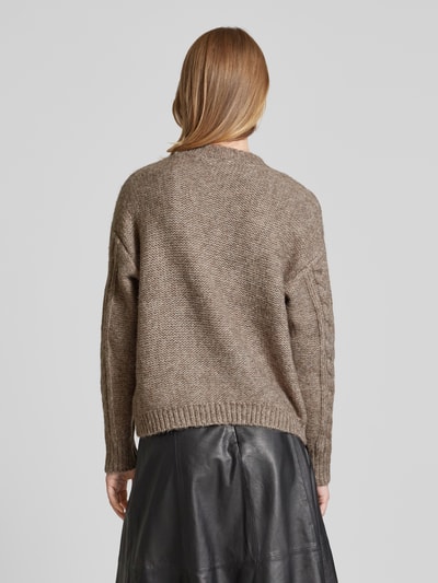 Vila Gebreide pullover met kabelpatroon, model 'TOYA' Taupe - 5