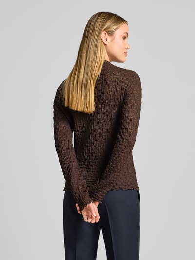 Jake*s Collection Slim Fit Longsleeve in semitransparentem Design Dunkelbraun 5