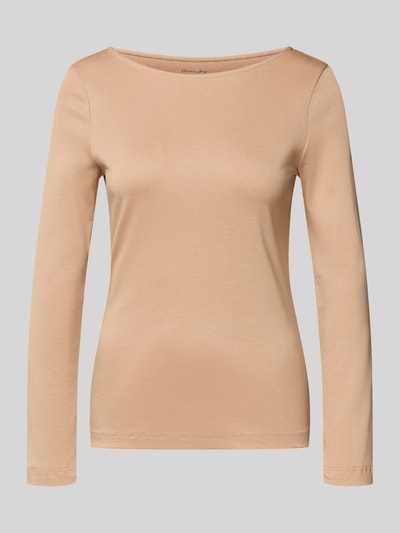 Produktfoto, Longsleeve mit Rundhalsausschnitt von Christian Berg Woman, reine Baumwolle, Slim Fit, beige Farbe, glatte Textur, Rückenlänge bei Größe 36: 59 cm