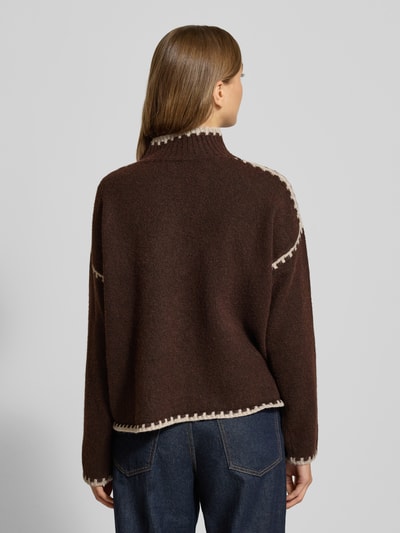 Stefanel Strickpullover mit Stehkragen Dunkelbraun 5