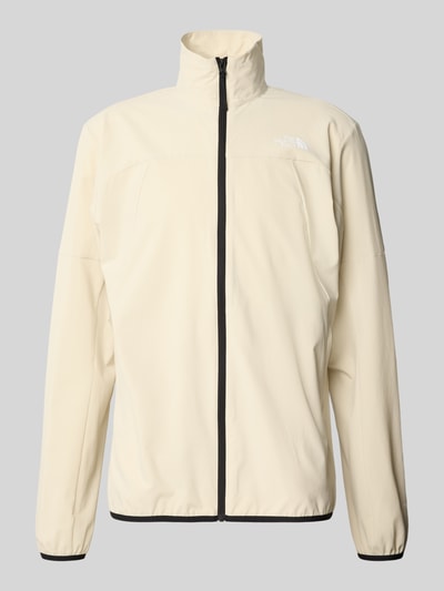 Produktfoto, Regular Fit Jacke mit Stehkragen Modell 'Mountain' von The North Face in Creme mit Logo-Print, Reißverschluss und elastischen Abschlüssen. Elastischer Material-Mix, für Herren geeignet.