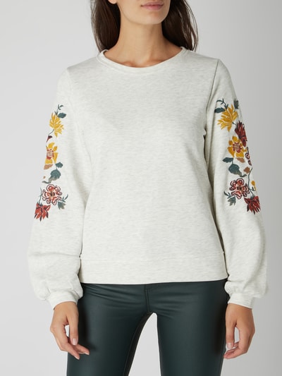 Only Sweatshirt mit floralen Stickereien  Hellgrau Melange 3